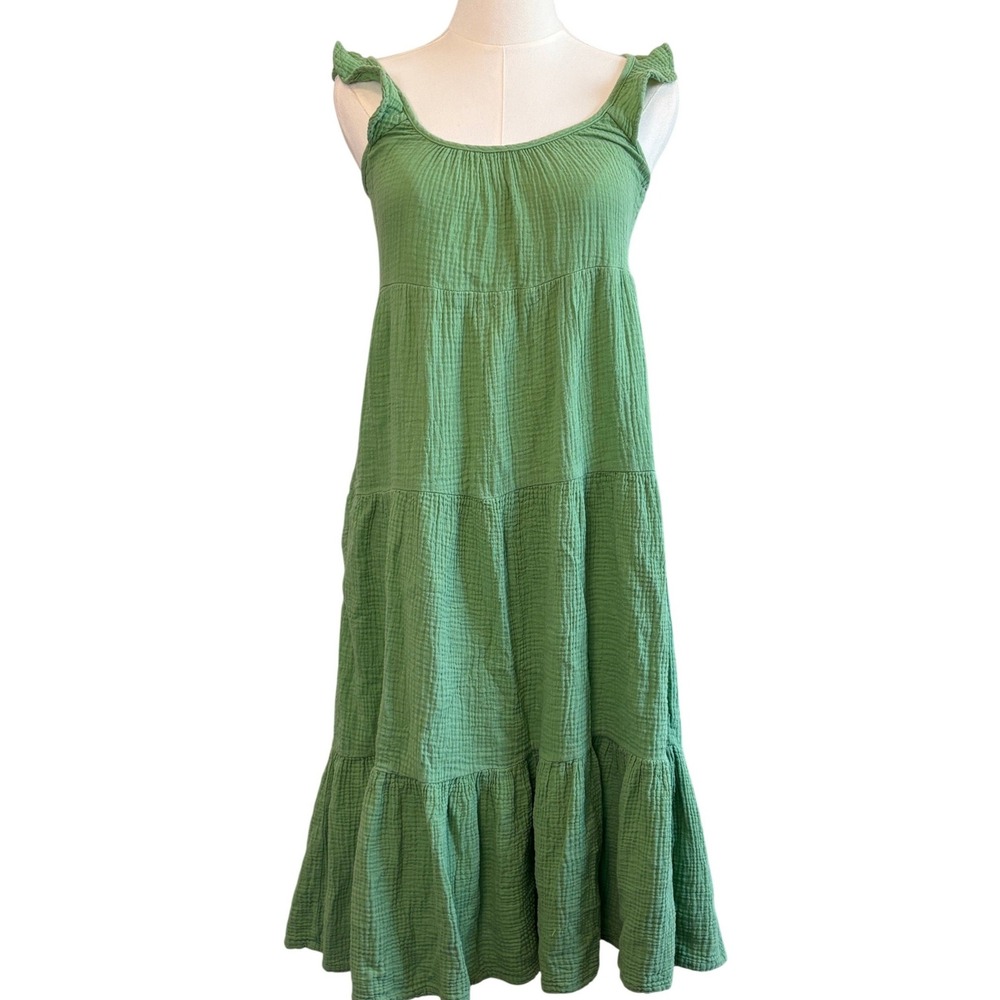 Marine Layer Tiered Midi Dress Green Womens XS Cotton Gauze Easy Vacay Casual